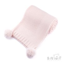 ABP712-BP: Pink Ribbed Wrap with Pom Poms